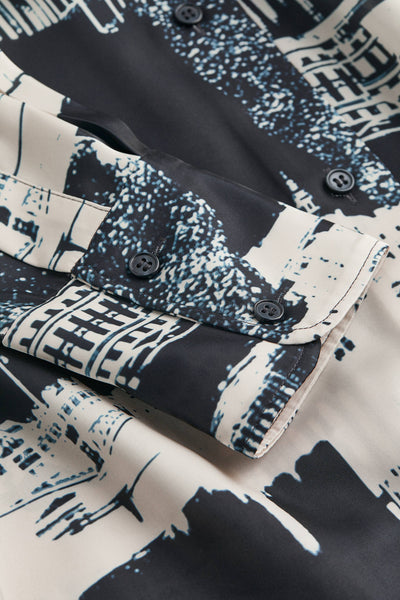 H&M - Cityscape print satin shirt! 10-12