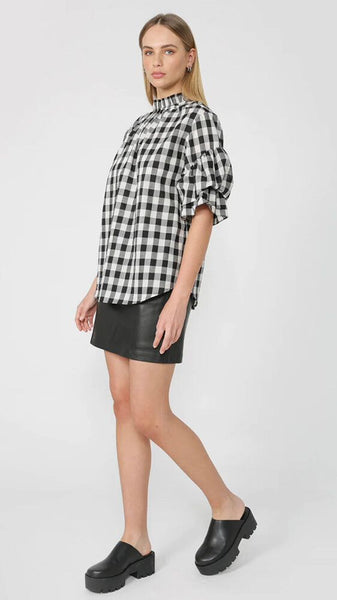 MOOCHI "Ruffed" linen cotton check shirt! 8-10