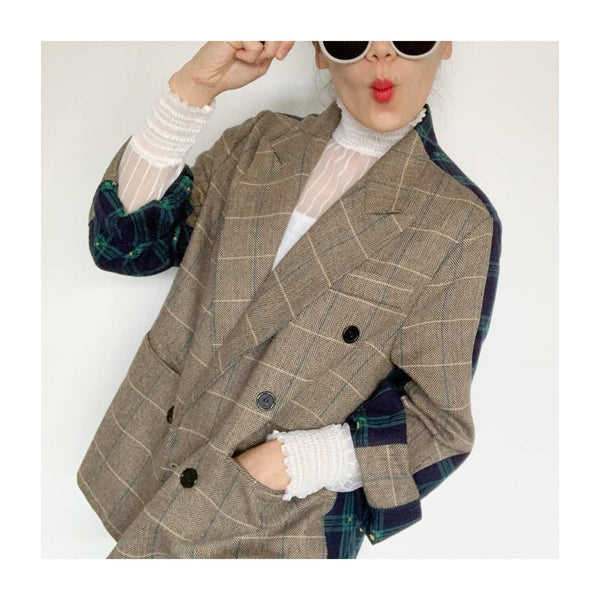 BLACKLIST - Wool blend tweed + check jacket! 14-16