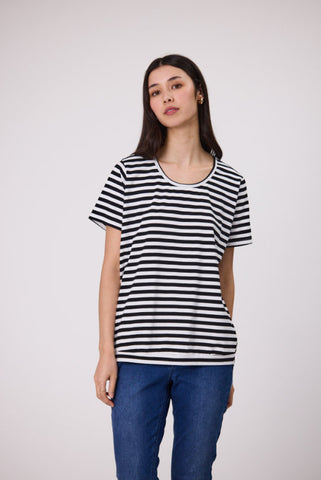 DUO (LN) Jay pleat  tee - black + white stripe! 16