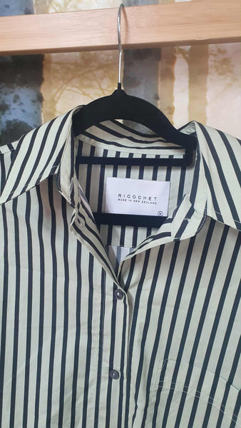 RICOCHET (LN) NZ Anchor shirt - Sage + khaki stripe! 12-14