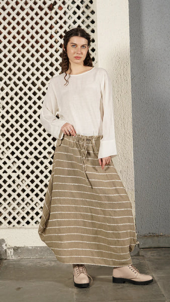 IMAGINE (LN) Linen blend balloon hem skirt - Latte stripe! 14-16