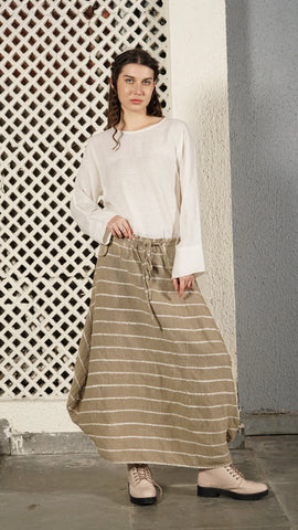 IMAGINE (LN) Linen blend balloon hem skirt - Latte stripe! 14-16