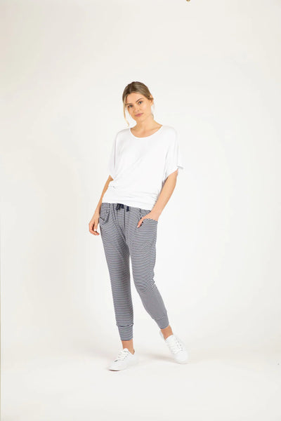 BETTY BASICS (BN) Navy stripe Barcelona drape pant! 12