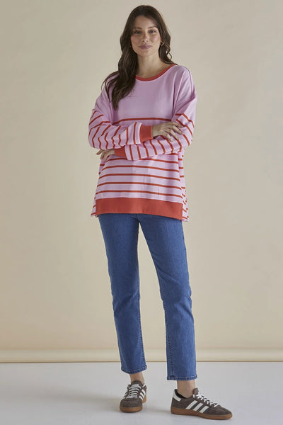 BETTY BASICS (LN) Easy crew sweat - Pink/orange ! 10-12