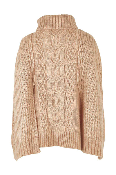 BOHO BIRD - Wool blend cable knit poncho - Camel! 10-12