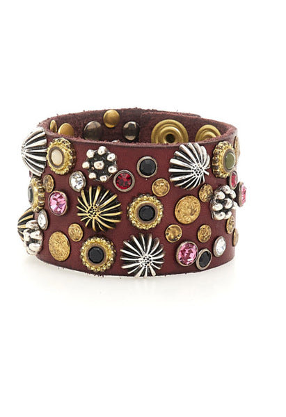 CAMPOMAGGI "Afrodite" leather studded + rhinestone bracelet!