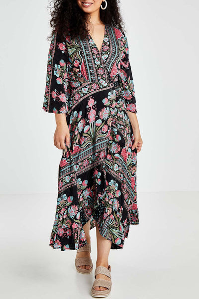 CIENNA - Paisley floral silk blend wrap dress! 16