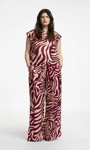 BA&SH (LN) Zebra wide leg pant - Burgandy/ecru! 10-12