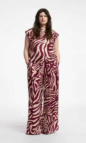 BA&SH (LN) Zebra wide leg pant - Burgandy/ecru! 10-12