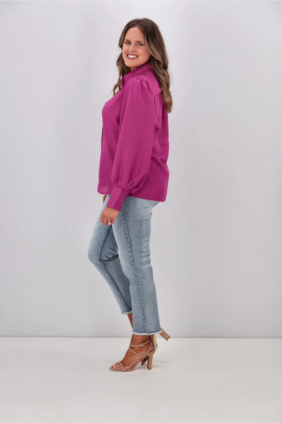 GLOSS (BN) "Bibi puff sleeve" textured shirt - Magenta! 8-10