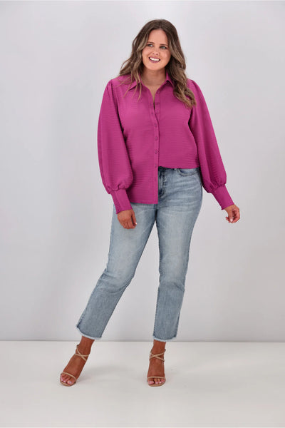 GLOSS (BN) "Bibi puff sleeve" textured shirt - Magenta! 8-10