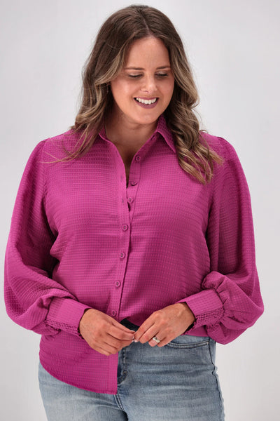 GLOSS (BN) "Bibi puff sleeve" textured shirt - Magenta! 8-10
