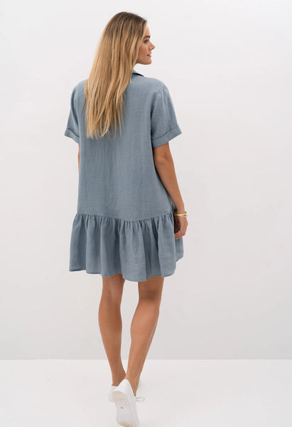HUMIDITY - Linen Sunny shift dress - Storm blue! 12-14
