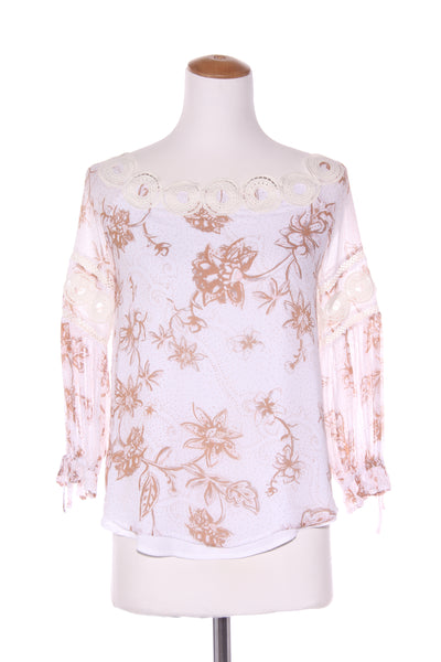 SEED - Brown floral lace detail top! 8-10