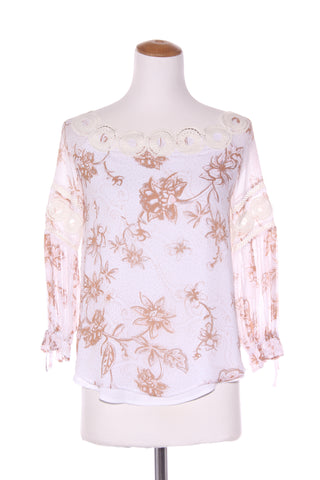 SEED - Brown floral lace detail top! 8-10