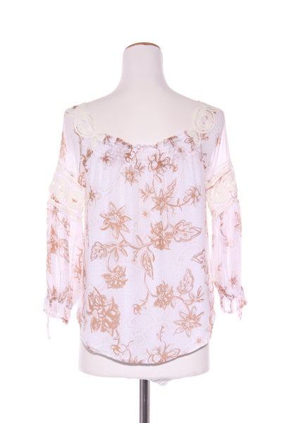 SEED - Brown floral lace detail top! 8-10