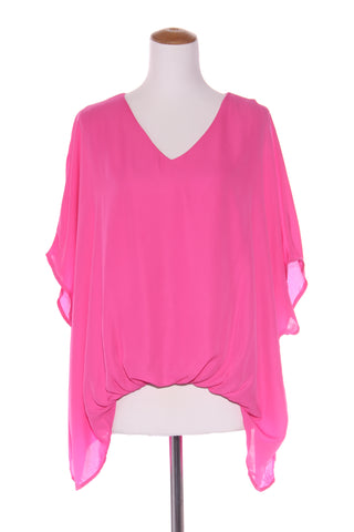 HALO & HAZARD - V neck pink gathered front top! 16