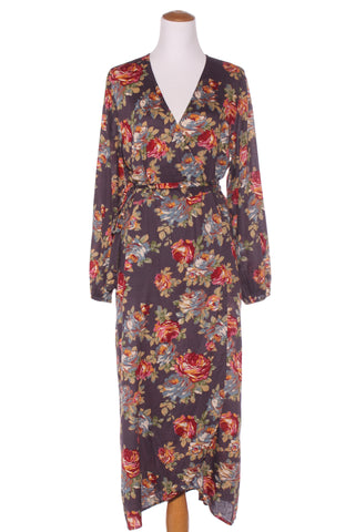 TUESDAY - Purple floral wrap cotton midi dress! 12