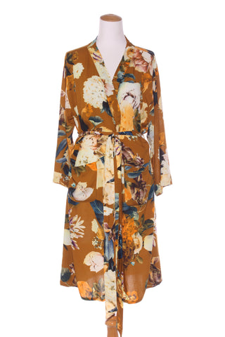 BIELLA ITLAY - Ochre floral print duster/house coat! 10-16