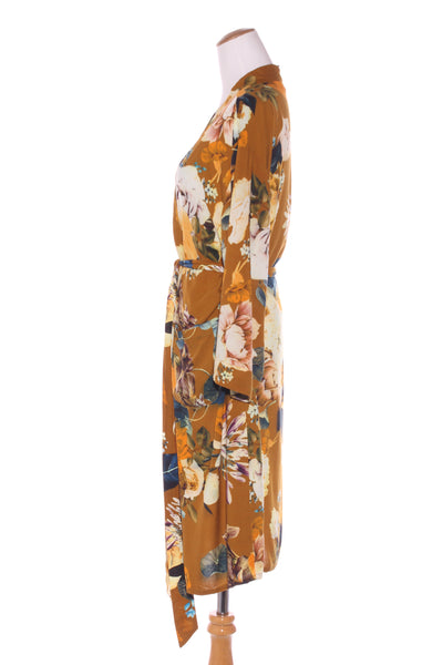 BIELLA ITLAY - Ochre floral print duster/house coat! 10-16