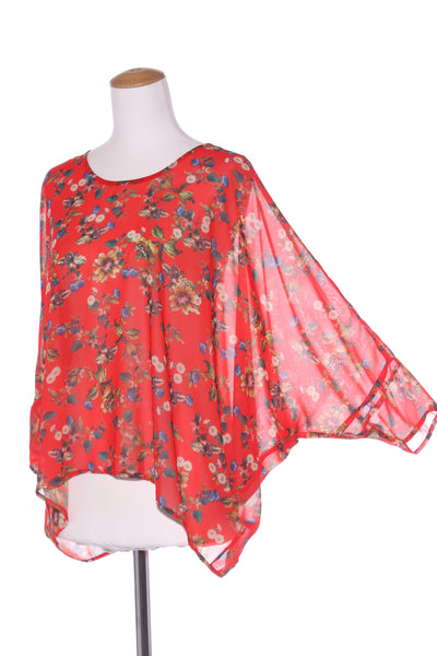 RANDOM - Red floral batwing top! 12-14