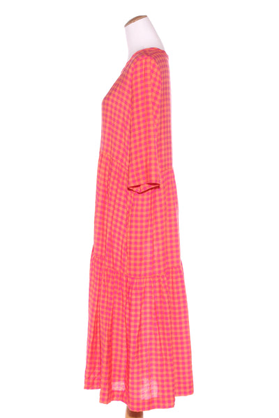JELLICOE - Pink &  orange check midi dress + pockets! 14