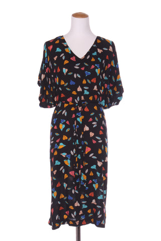 R REYNOLDS (NZ) Colourful leaf print dress! 14-16
