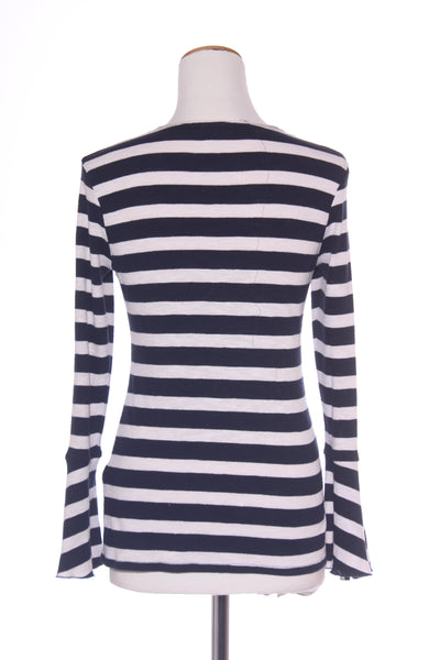 REPERTOIRE (NZ) "Eiffel" Navy stripe flare sleeve top! 10