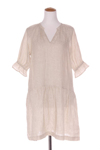 WALLACE COTTON - Oatmeal linen dress + pockets! 10-12