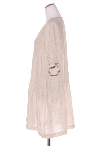 WALLACE COTTON - Oatmeal linen dress + pockets! 10-12