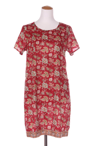 FRANKIE AND CO - Red + green floral cotton dress + pockets! 8-12