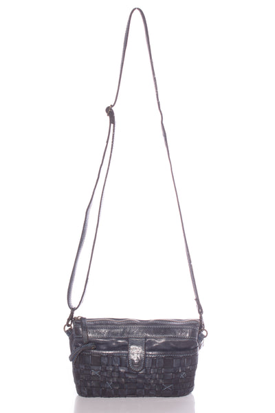 RUGGED HIDE - Navy woven detail leather crossbody bag!