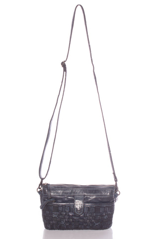 RUGGED HIDE - Navy woven detail leather crossbody bag!
