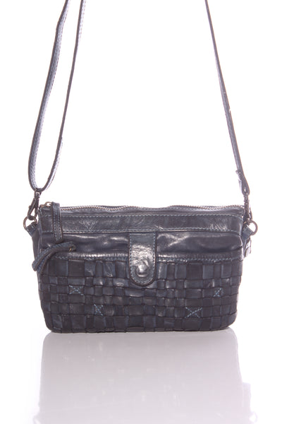 RUGGED HIDE - Navy woven detail leather crossbody bag!