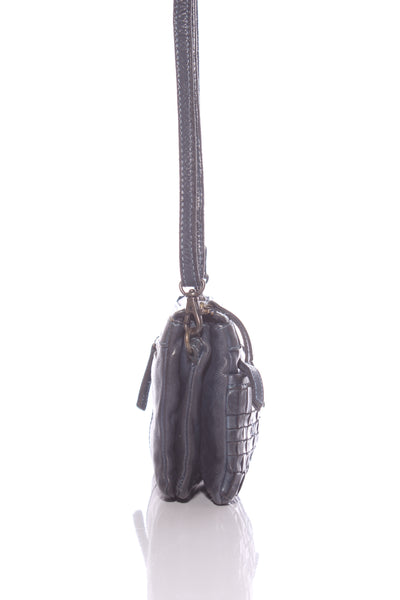 RUGGED HIDE - Navy woven detail leather crossbody bag!
