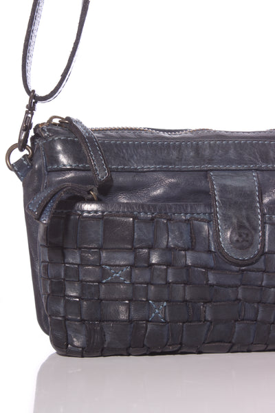 RUGGED HIDE - Navy woven detail leather crossbody bag!