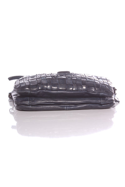 RUGGED HIDE - Navy woven detail leather crossbody bag!