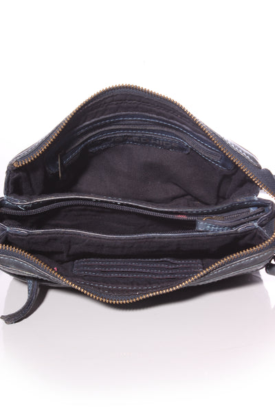 RUGGED HIDE - Navy woven detail leather crossbody bag!