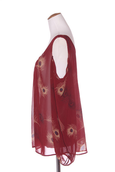 NO BRAND - Peacock feather cold shoulder top! 16