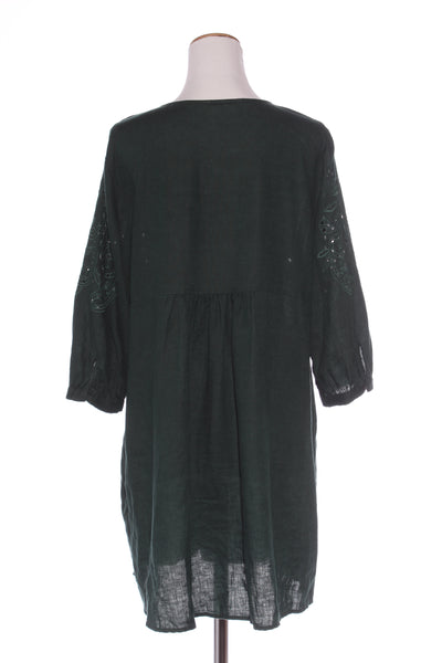 ZEST - Broderie detail linen dress - Bottle green! 16