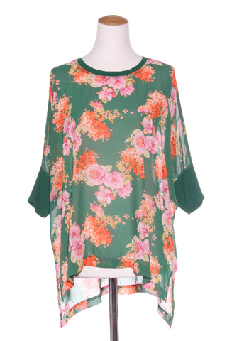 GLOSS - Green floral chiffon top! 10-14