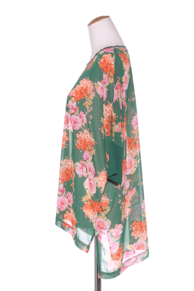 GLOSS - Green floral chiffon top! 10-14