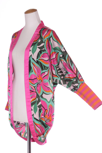 CHARLO - Tropical print rib cuff kimono cardi! 8-14