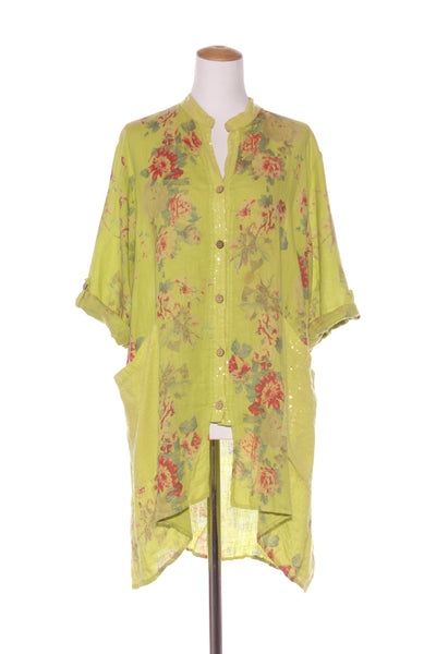 HELGA MAY (ITA) Green floral linen tunic/jacket! 14-16