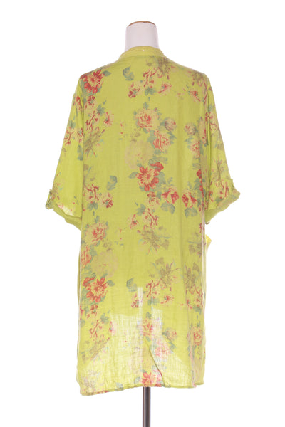 HELGA MAY (ITA) Green floral linen tunic/jacket! 14-16