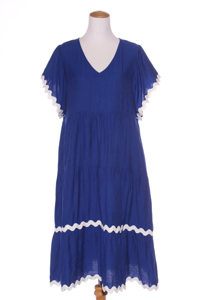 GLAM - Wavy ribbon trim tiered midi dress - Royal blue! 14