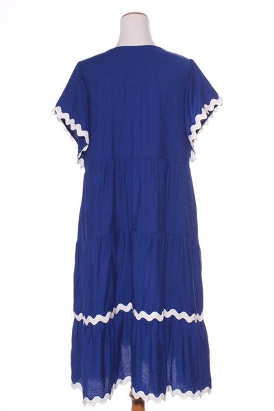 GLAM - Wavy ribbon trim tiered midi dress - Royal blue! 14