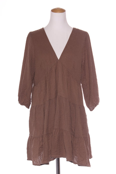 GLASSONS - Textured cotton tiered dress - Brown! 12