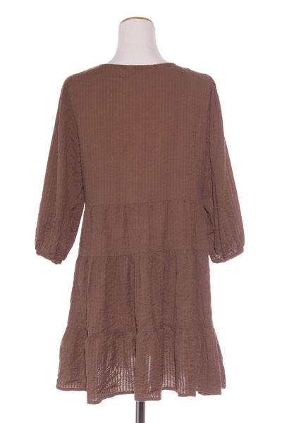 GLASSONS - Textured cotton tiered dress - Brown! 12